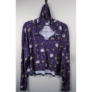MeUndies Witch Print Hooded Long Sleeve Top Purple Cropped 3X